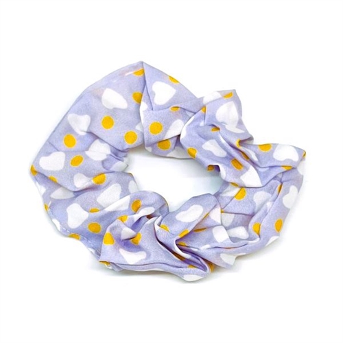 Scrunchie lilla med hvide hjerter og orange prikker